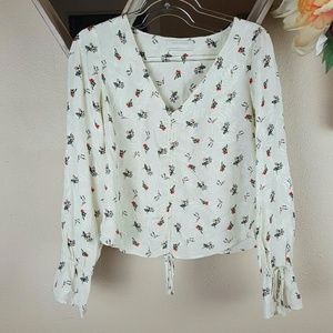 Urban Outfitters Sz M Cream Floral Peasant Sleeve